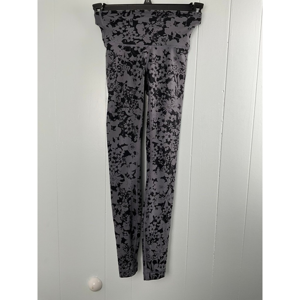 Lululemon Wunder Under High Rise Tight‎ 28 Floral Gray Black Leggings Size 2